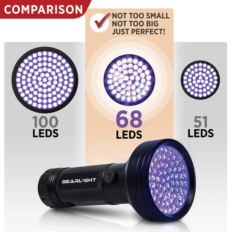 [Australia] - GearLight UV Black Light Flashlight XR68 - Powerful 68 LED Blacklight Flashlights for Pet Urine Detection, Scorpion, Bed Bug, Resin Curing, Dog Stain, and Carpet Odor Eliminator Remover 