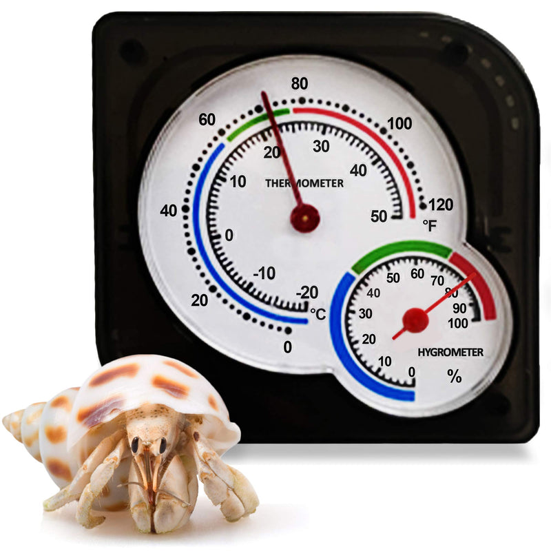 MERIC Hermit Crab Humidity and Temperature Reader, Black Analog Thermometer and Hygrometer for Terrariums, Color-Coded Sections, Measures in Fahrenheit and Percent, 1 Pc per Pack - PawsPlanet Australia