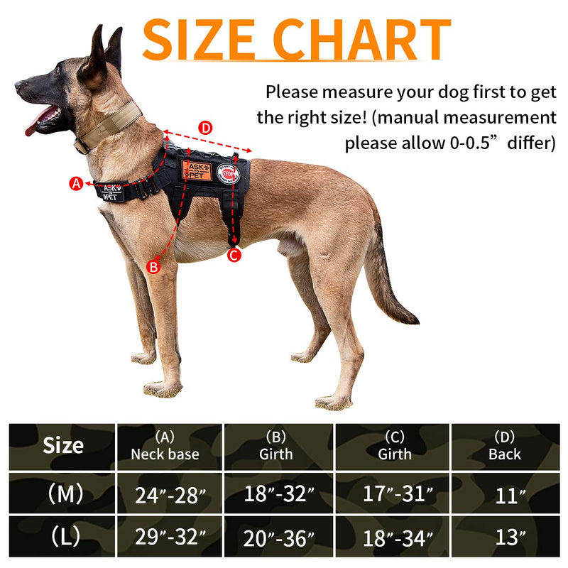 Shidan Tactical Service Dog Harness Vest Molle Patrol K9 Dog Harness with Comfy Mesh Padding, Metal Quick-release Buckle and Handle M(Neck: 19"-27"; Check: 21"-31") Black - PawsPlanet Australia