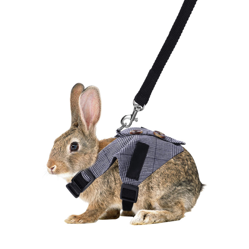 Filhome Rabbit Vest Harness and Leash Set Formal Suit Style Bunny Harness Adjustable Soft Harness with Button Decor for Rabbit Ferret Bunny Kitten Guinea Pig Small Animal Walking S Grey - PawsPlanet Australia