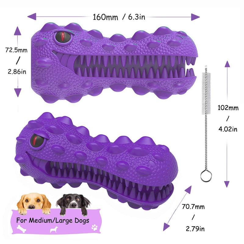 EZSMART Indestructible Dog Toys, Tough Dog Toothbrush Toys for Aggressive Chewers, Durable Teething Boredom Interactive Dog Chew Toys for Teeth Cleaning - Dinosaur Shape, Milk Flavor (Purple) Purple - PawsPlanet Australia