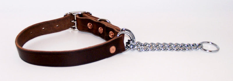 [Australia] - The Ultimate Leash Leather Series Martingale Dog Collar | Made in The USA | Adjustable, Premium, Heavy Duty, Durable, Strong Training Collar | Nickel Plated Steel 20-26" Brown 