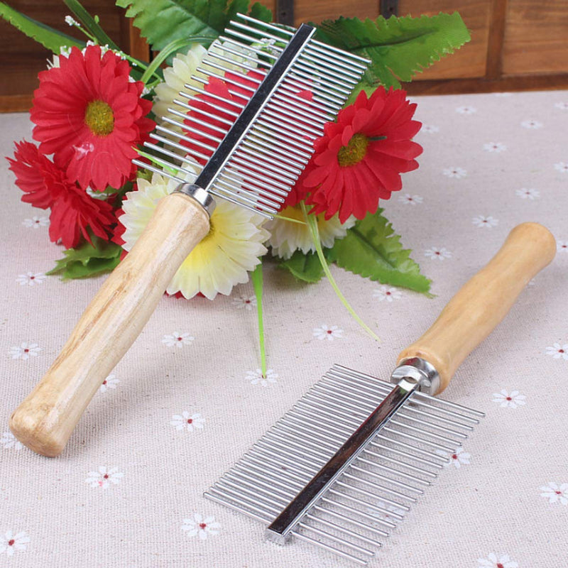 N\A 2 Pcs Dog Grooming Comb Stainless Steel Pet Comb Double-Sided Flea Comb with Wooden Handle for Medium and Large Pets with Long Hair - PawsPlanet Australia