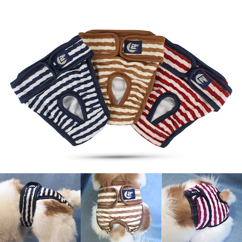 Namsan Dog Diapers Pack of 3 Washable Protective Pants for Female Dogs Adjustable Dog Panties for Urine Incontinence/Untrained Puppies/Dog in Heat - S Blue+Brown+Red - PawsPlanet Australia