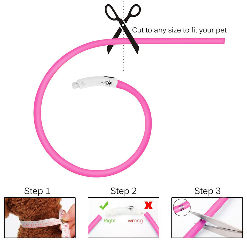 [Australia] - LED Dog Collar,USB Rechargeable Glowing Dog Collars, Light Up Collar Improved Pet Safety &Visibility at Night, 3 Flashing Modes,Water-Resistant Lighted Collar Fits For Small Medium Large Dogs pink 