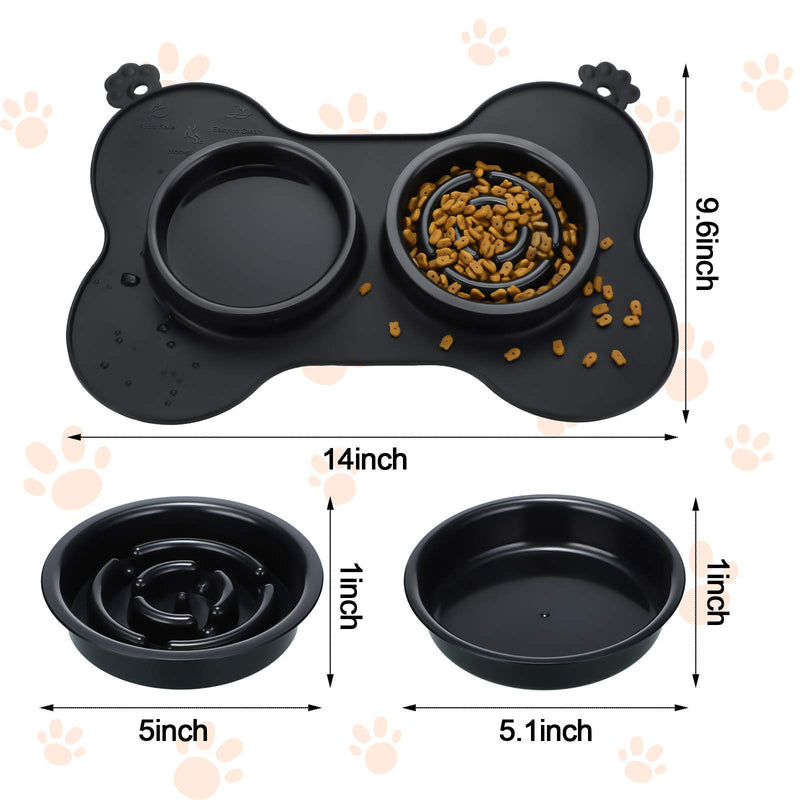 Double Pet Dog Slow Feeder Bowl Bloat Stop Pet Bowl Anti-Choking Puppy Food and Water Feeder with Non-Skid Silicone Mat Plastic Water Bowl for Dogs Cats Pets (Black) Small Black - PawsPlanet Australia