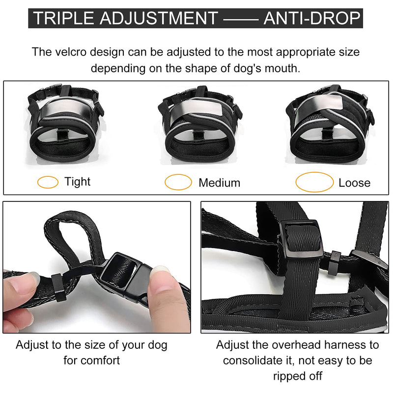 Ohkasanji Dog Muzzle, Pet Muzzle with Triple Adjustment, Reflective Strip & Velcro Design, Anti Biting Barking and Chewing, Breathable Mesh Soft Muzzle for Small/Medium/Large Dogs (1Pack) Black XS(Snout: 4.7-5.5 in) - PawsPlanet Australia