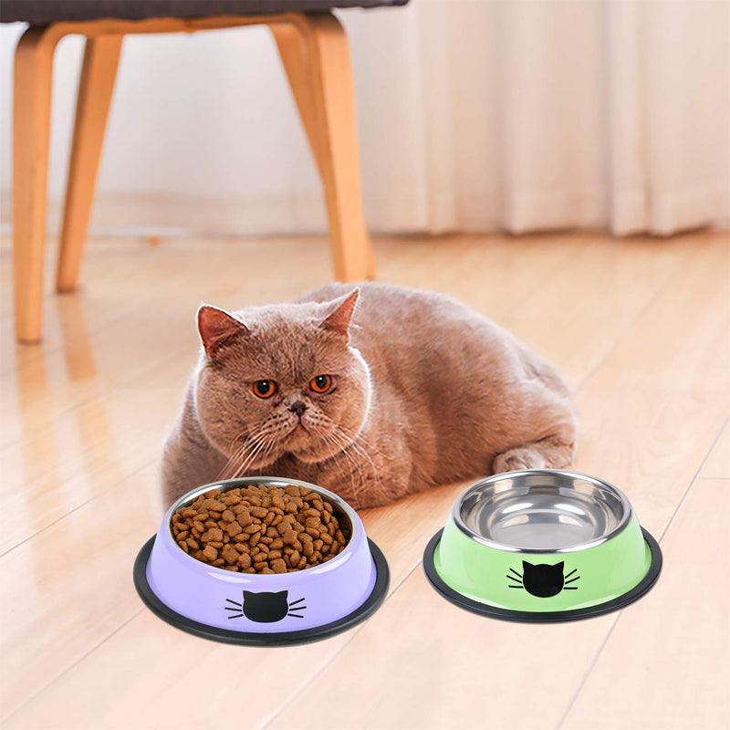 [Australia] - Legendog 3PCS Pet Bowl Stainless Steel Non-Skid Base Dog Bowl Cat Bowl with 2 Food Scoop GreenandOrangeandPurple 