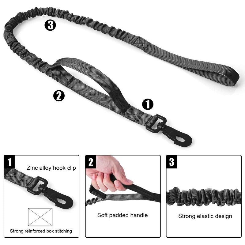 Knovotch Bungee Dog Leash, [New Stronger Clasp] Heavy Duty Dog Leash, Tactical Leash with 2 Padded Traffic Control Handles Black - PawsPlanet Australia