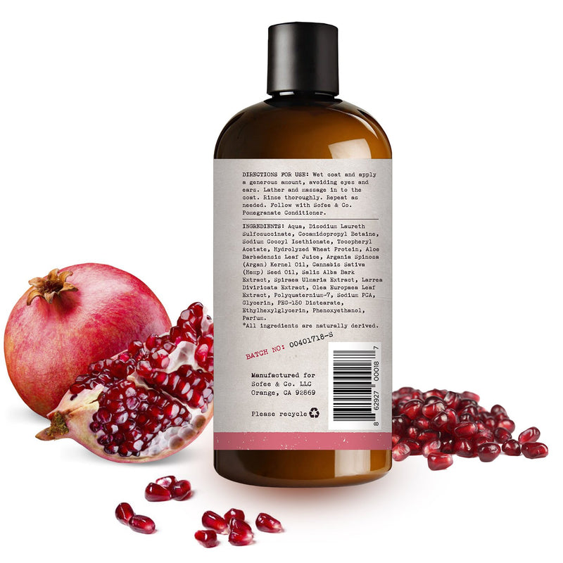 [Australia] - Sofee & Co. Natural Dog Puppy Shampoo - Clean Moisturize Deodorize Detangle Soothe Soften Normal Dry Itchy Flaky Allergy Sensitive Skin. Prevent Mattes. 16 oz Pomegranate 