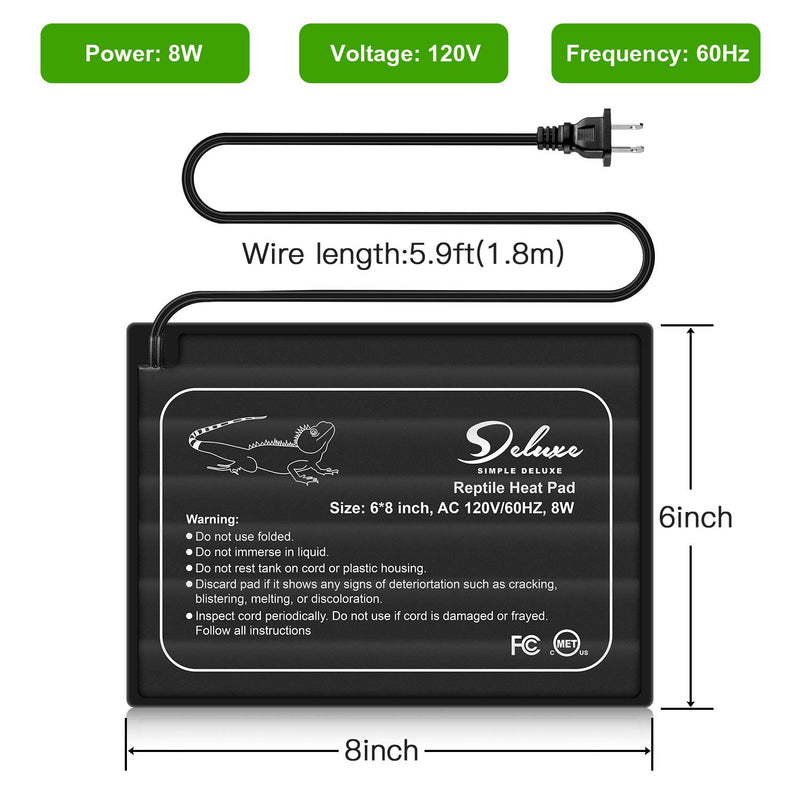 Simple Deluxe Reptile Heat Pad with Thermostat Temperature Adjustable Under Tank Heater Terrarium Warmer Heating Mat for Lizard/Spider/Frog/Turtle/Snake/Plant 6 X 8 Inch - PawsPlanet Australia