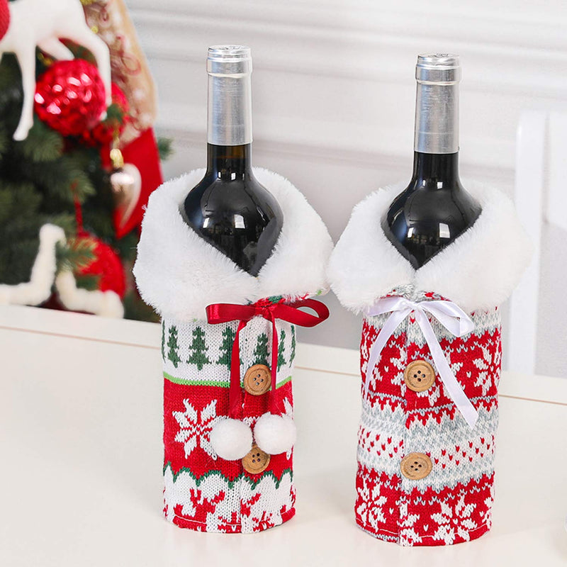 LABOTA 2Pcs Christmas Sweater Wine Bottle Cover Newest Collar & Button Coat Design Wine Bottle Sweater Cover for Christmas Decorations Wine Bottle Dress Sets Xmas Party Decorations - PawsPlanet Australia