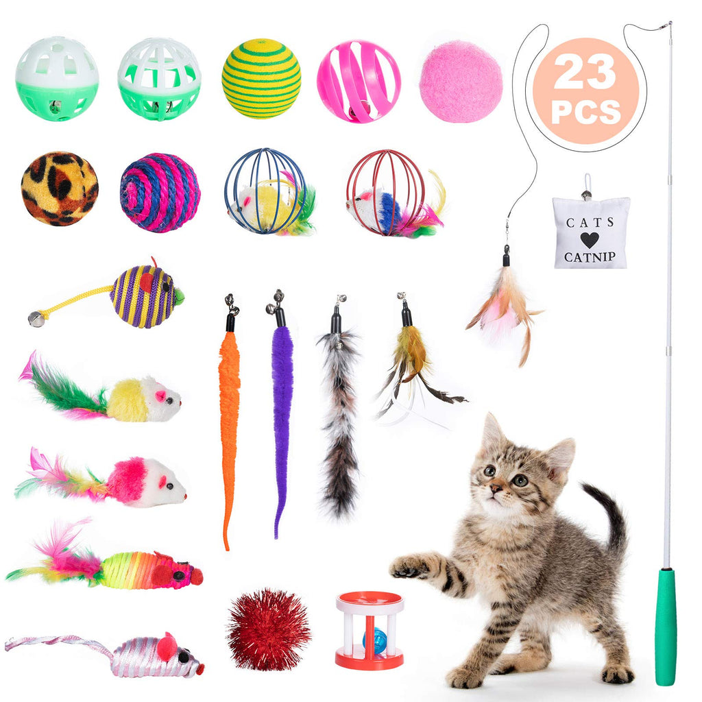 ZWOOS Cat Toy, 23 Piece Cat Toy Set Cat Toys Variety Pack with Balls Feather Toy Plush Toy Toy Mice for Cats Kitty 23 Piece - PawsPlanet Australia