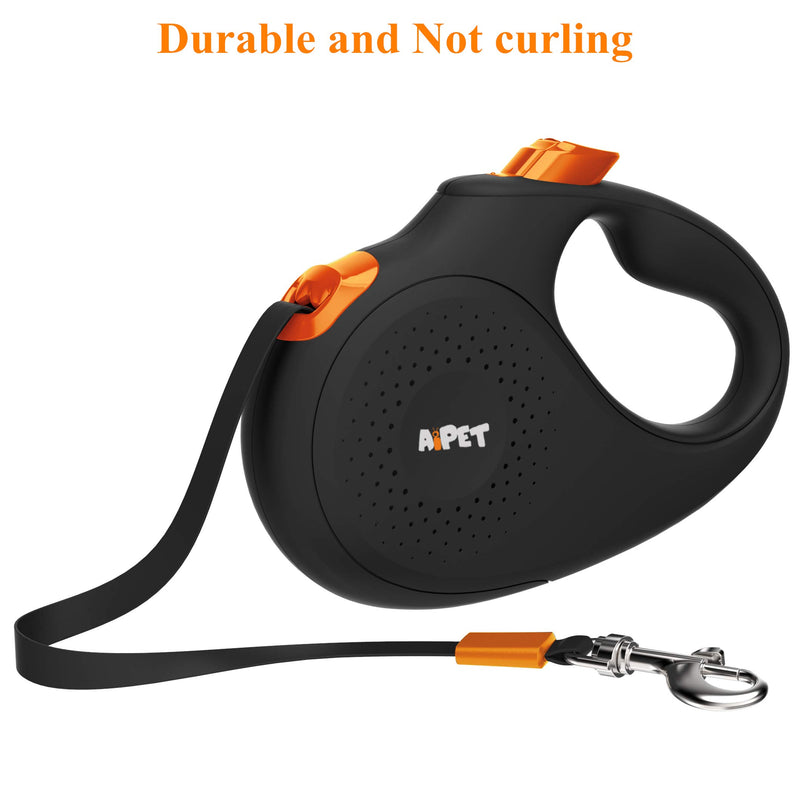 [Australia] - AIPET Retractable Dog Leash, 360° Tangle-Free Pet Leash, Anti-Slip Handle One-Handed Brake/Pause/Lock 16ft Nylon Leash for Small/Medium/Large Dogs Retractable Heavy Pet Leash Large Black 