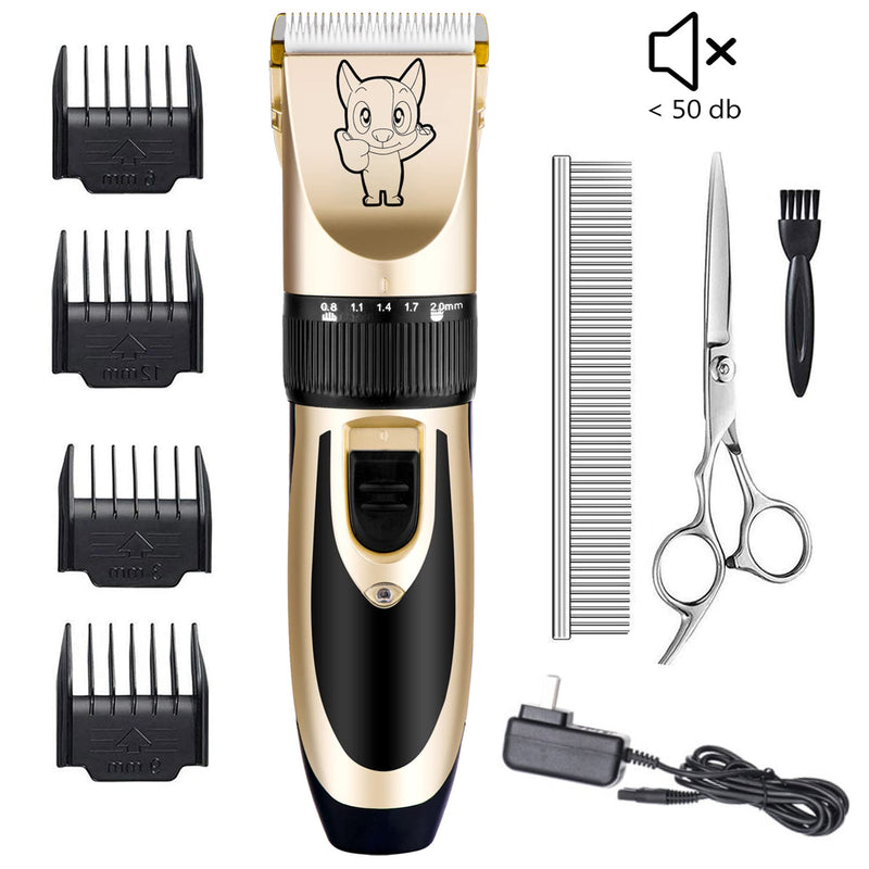 Dog Grooming Kit Clippers, Low Noise, Electric Quiet, Rechargeable, Cordless, Pet Hair Thick Coats Clippers Trimmers Set, Suitable for Dogs, Cats, and Other Pets Gold - PawsPlanet Australia