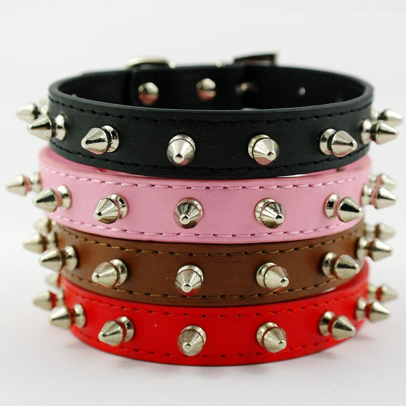 [Australia] - Dog Kingdom Pu Leather One Row Studded Spiked Adjustable Dog Collar XS Black 