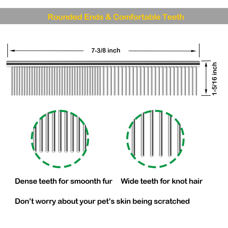 Elfirly Dog Combs for Removing Tangles and Knots - Cat Comb with Stainless Steel Teeth, Pet Grooming Brush Tool for Long and Short Hair (3 Pack - 7.4 in) - PawsPlanet Australia