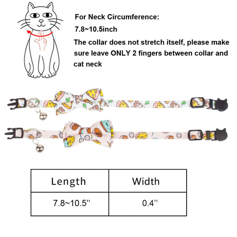 ADOGGYGO Cat Collar Breakaway with Cute Bow Tie Bell - 2 Pack Kitten Collar with Removable Bowtie Sushi Donuts Hamburg Pizza Pattern Cat Bow tie Collar for Cat Kitten Kitty Puppy Pizza & Donuts - PawsPlanet Australia