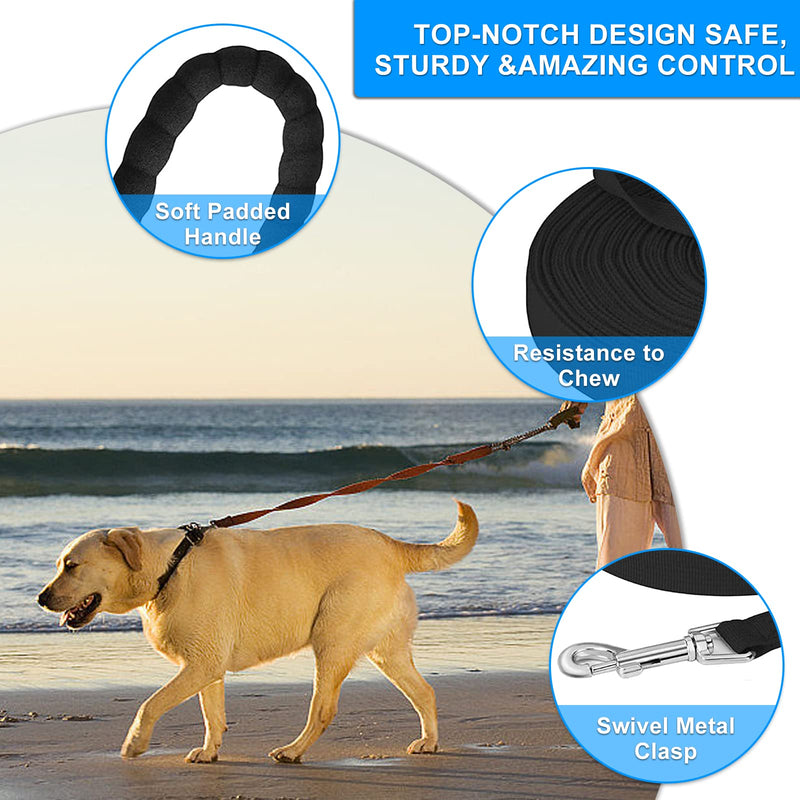 Pack of 2 drag lines 10 m for dogs, robust dog leash 10 m made of nylon, comfortable handle made of sponge, secure carabiner made of zinc alloy, ideal for training and outdoors, for small and large dogs black - PawsPlanet Australia