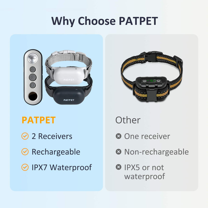 [Australia] - PATPET Dog Training Collar with Remote, Rechargeable IPX7 Waterproof Dog Shock Collar for 8-110 lbs Small Medium Large Dogs(2-Pack) 