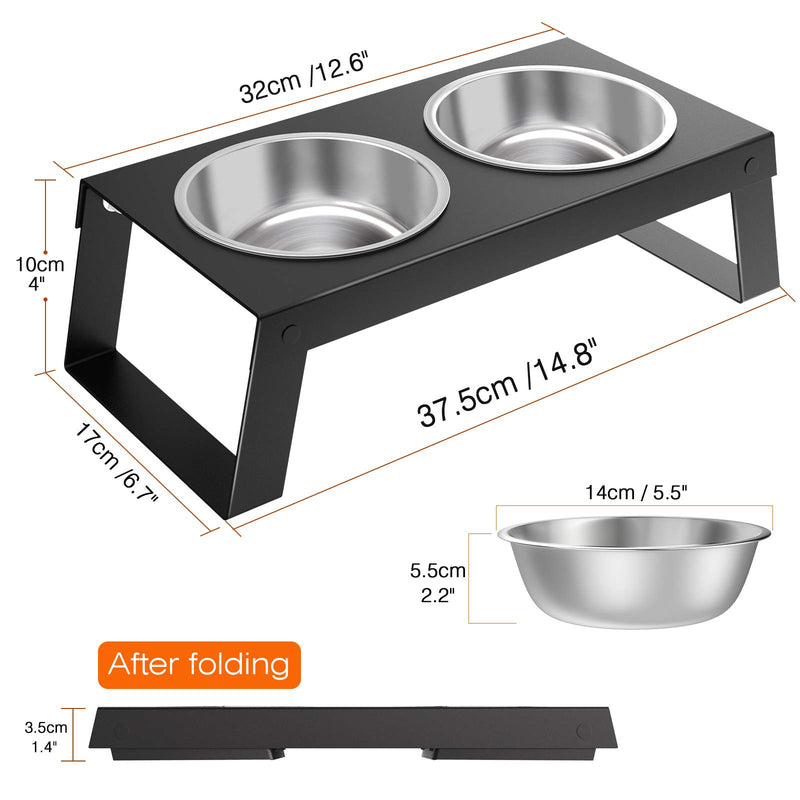 VavoPaw Elevated Dog Bowls, Dog Cat Foldable Raised Stand Feeder with Double Stainless Steel Bowls(14.5fl oz/430ml), Detachable Elevated Food & Water Dish for Cats, Puppy and Small Dogs, Black Double Bowl - PawsPlanet Australia