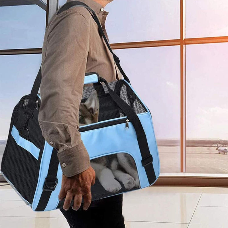 Pet Dog Cat Carrier Bag Puppy Handbag Portable Pet Travel Bag Soft Sided Bag Airline Approved with Breathable Mesh Pouch Pet Car Seat Booster Puppy Cage Tote for Small Medium Dogs Cats Puppies Rabbit Blue-L size - PawsPlanet Australia