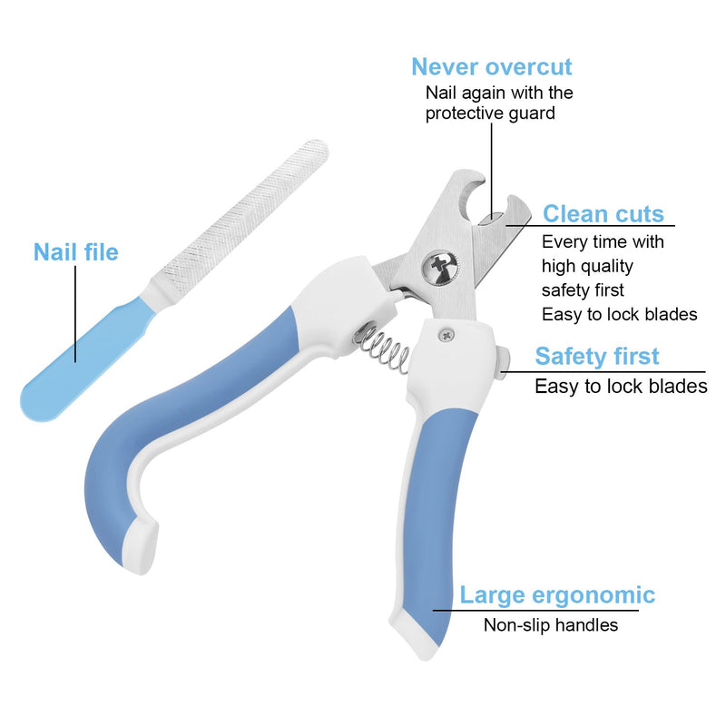 [Australia] - Dog Nail Clippers and Trimmer - Razor Sharp Blades, Safety Guard to Avoid Overcutting, Free Nail File - Start Professional & Safe Pet Grooming at Home (Blue Large) 