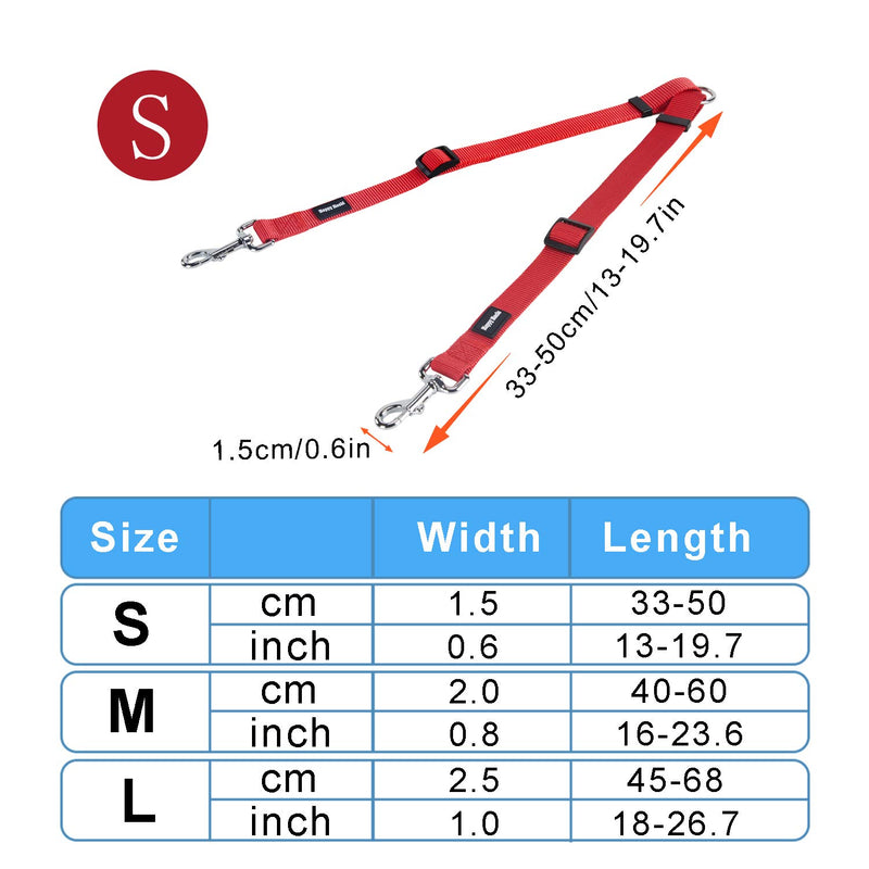 HAPPY HACHI Adjustable Double Dog Lead Coupler No Tangle Nylon Twin 2 Pet Trainer Leash Splitter (S 13-19.7in, Red) S 13-19.7in - PawsPlanet Australia