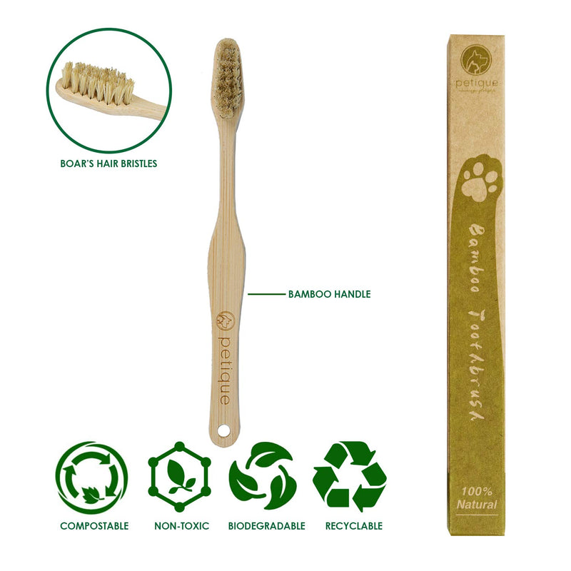 [Australia] - PETIQUE Eco Bamboo Toothbrush for Large Pets, Natural, One Size (TB01000006) 