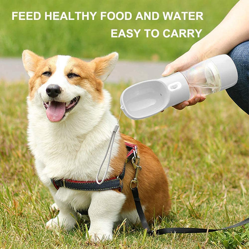 WR WPAIER Portable Dog Water Bottle, 2 in 1 Dogs Travel Water Bottle Dispenser with Food Container for Dog Cat Pet Outdoor Walking Travelling Drinking (Gray) Gray - PawsPlanet Australia