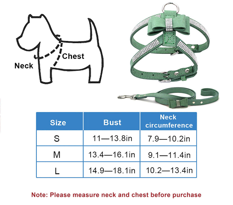 risdoada Rhinestone Cat Harness with Leash, Soft Suede Microfiber Kitten Vest with Sparkly Bow Tie, Sparkling Diamond Pet Harness for Cats and dogs, Green M M : Chest 11.4-16.1" , Neck 9.1-11.4" - PawsPlanet Australia