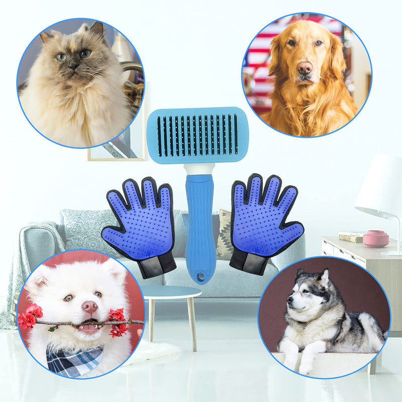 KEENWITS Pet Hair Remover Kit - Self Cleaning Dog Brush for Shedding Short Hair Cats Slicker Brushes for Shedding Long Haired and Massaging Grooming Gloves, Efficiently Reduces Deshedding by up to 95% Thick Needle - PawsPlanet Australia