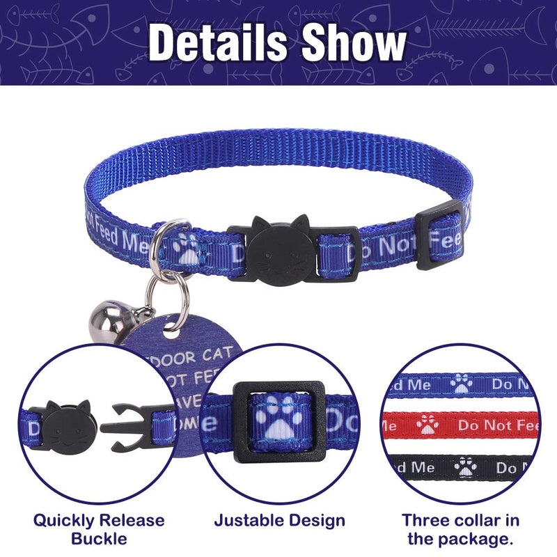 KOOLTAIL 3 Pack Cat Collar Set with Warning Board Hanging Do Not Feed Me Adjustable Cat Collar Sets With Bells Safe Buckle Design For Cat Wearing - PawsPlanet Australia