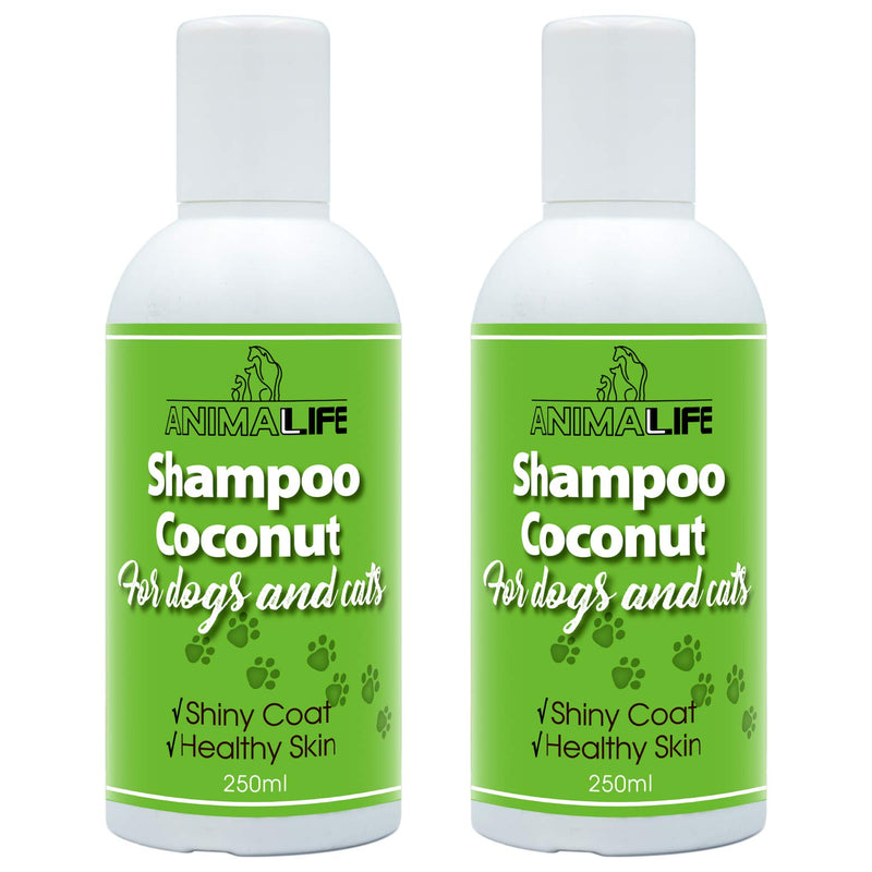 Coconut Oil Shampoo for Dogs & Cats - Set 2 * 250ml - Coconut Oil - Ethereal Tea Tree & Rosemary Oil - Nurturing - Easy Combing - Pleasant Smell - Silk Proteins - PawsPlanet Australia