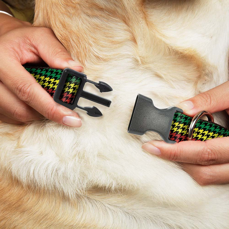 [Australia] - Buckle-Down Dog Collar Plastic Clip Houndstooth Black Rasta Available in Adjustable Sizes for Small Medium Large Dogs 1/2" Wide - Fits 8-12" Neck - Medium 