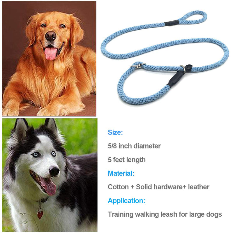 [Australia] - Mycicy Slip Lead Rope Leash for Medium and Large Dogs, 5/8" x 5Ft Soft Cotton Braided Leash, Adjustable No Pull Training Dog Leash 5/8" x 5 Ft Blue 