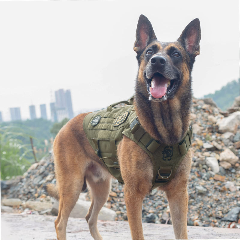OneTigris Dog Harness X Destroyer Tactical Dog Harness 3 Handles Heavy Duty Dog Vest with Metal Buckles M Ranger Green - PawsPlanet Australia