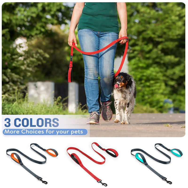 PuppyDoggy Dog Leash for Large and Medium Dogs 2 Padded Handles with Reflective Threads Durable Dog Rope Pet Leash 1.8m (Orange 1 Pack) (1.8mx 2.5cm) - Orange 1 Pack - PawsPlanet Australia