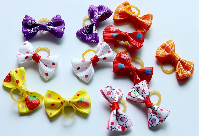 [Australia] - yagopet 60pcs/30pairs New Dog Hair Bows Topknot Small Bowknot with Rubber Bands Pet Grooming Products Mix Colors Varies Patterns Pet Hair Bows Dog Hair Accessories 