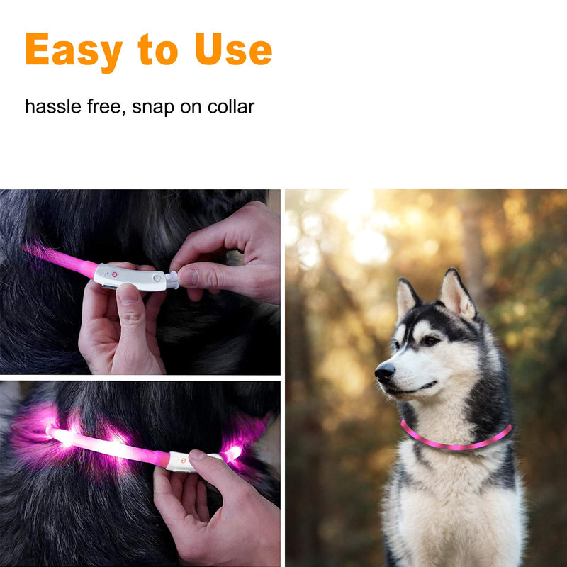 LED Dog Collar, Light up Dog Collar, USB Rechargeable Light Up Pet Safety Collar with 3 Glowing Modes and Adjustable Size Fit for All Dogs, Cats and Pets 3 Modes 12 Lights for Night Safety(Pink) Pink - PawsPlanet Australia