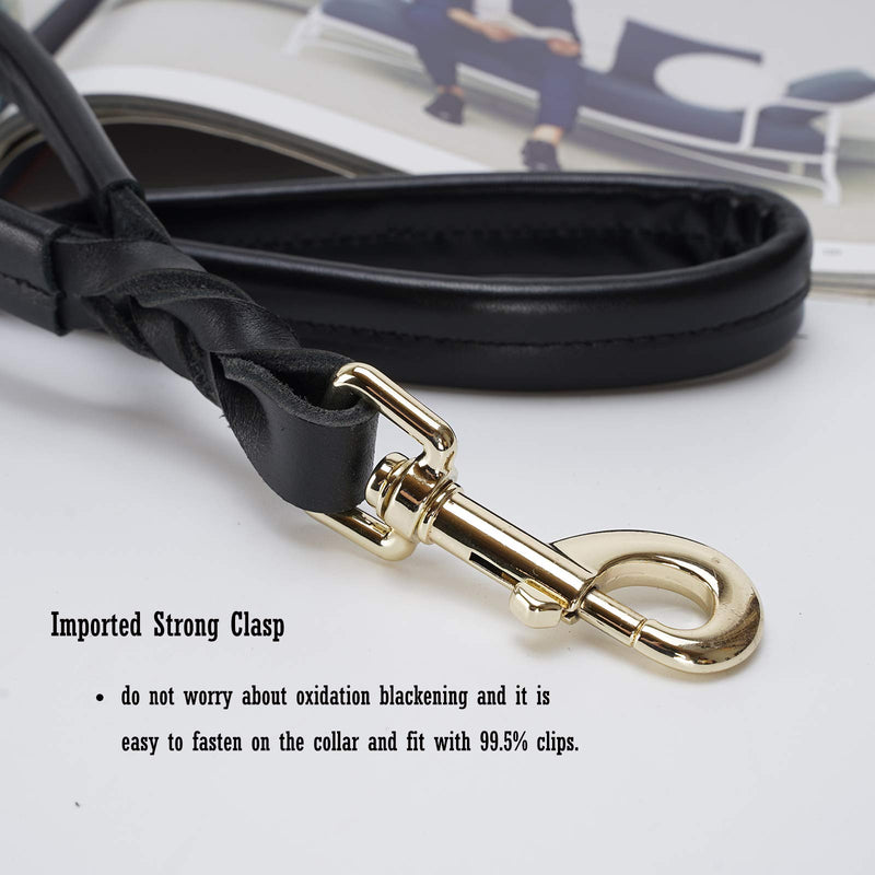 TIDING Genuine Leather Dog Leash 6 ft Double Handle Padded Traffic Handle for Extra Control Strong Braided Training Walking Lead Large Breed Medium Small Pet 6ft - PawsPlanet Australia