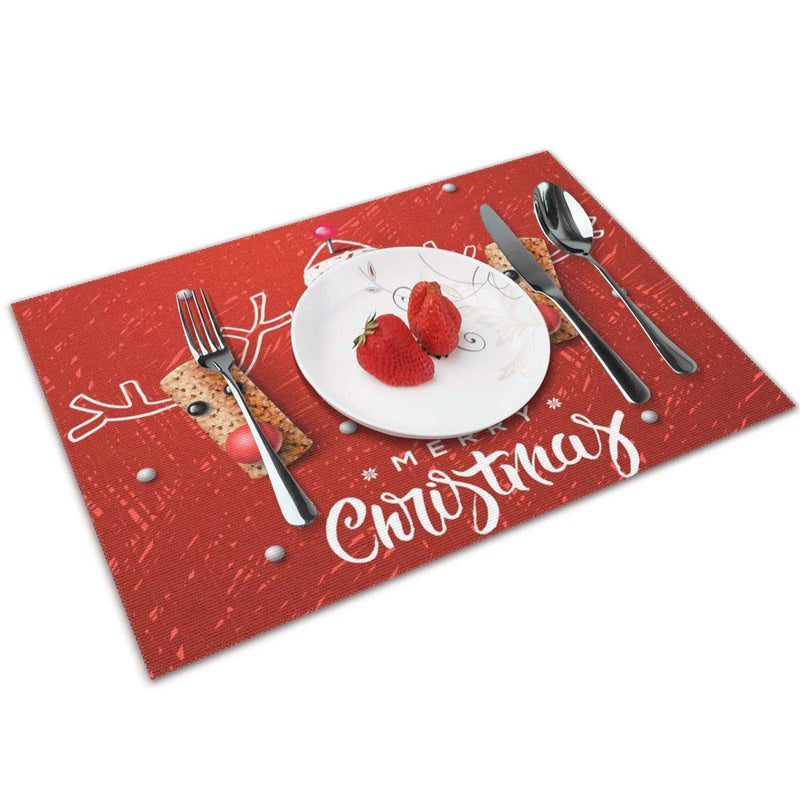 PrelerDIY Funny Christmas Reindeer Cork Placemats Set of 4 Heat Insulation Stain Resistant Non Slip Washable Table Mats Kitchen Dining Table Decoration 18x12 Inches Christmas #Reindeer Cork 18*12 in, 4pcs - PawsPlanet Australia