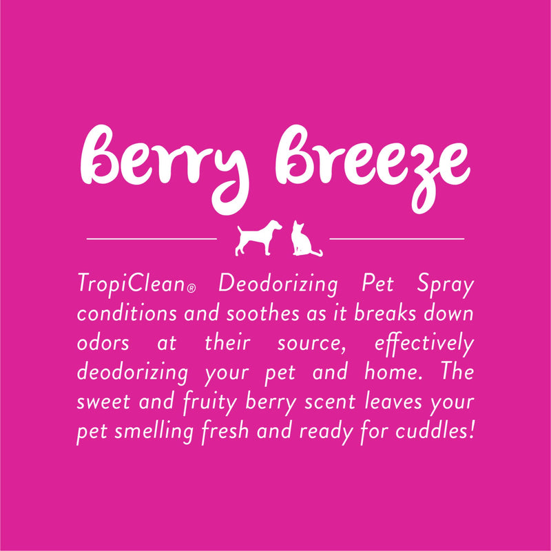 TropiClean Berry Breeze Deodorizing Pet Spray, 8oz - Helps Break Down Odors to Effectively Deodorize Dogs and Cats, Paraben Free, Dye Free, Made in the USA 8 Ounce - PawsPlanet Australia