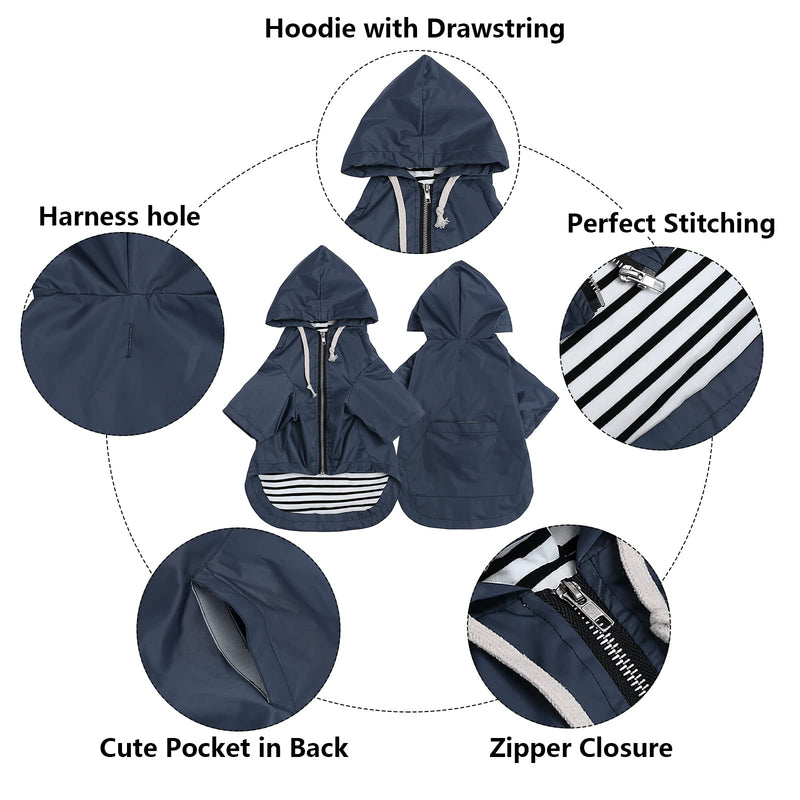 Morezi Dog Zip Up Dog Raincoat With Hood, Rain/Water Resistant, Adjustable Drawstring, Pocket Design, Stylish Premium Dog Raincoats - Size XS to XXL Available - Blue - XS X-Small(Bust: 46CM) - PawsPlanet Australia