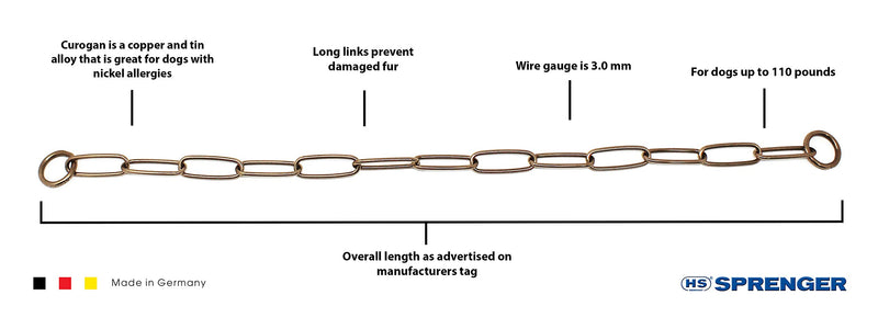 [Australia] - Herm Sprenger Curogan Short Link Fur Saver Dog Training Collar | Hypoallergenic Nickel Free No-Pull Slip Chain for Small Medium Large Dogs for Easy Control Made in Germany 20in (50cm) x 3mm 