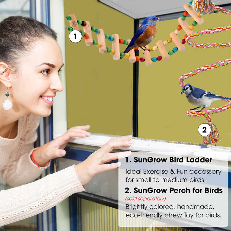 SunGrow Bird Ladder Bridge, Helps Birds with Balance, Made with Raw Wood and Edible Dye, Easy Installation, Bright, Durable and Flexible, Suitable for Small to Medium Birds 20 Inches Multi-colored - PawsPlanet Australia