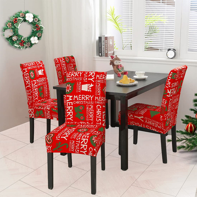 JQinHome 4 Pcs Christmas Chair Cover Dining Chair Slipcover,High Stretch Removable Washable Chair Seat Protector Cover for Christmas Theme Decoration- Dining Room Seat Cover (Christmas Vermilion) Pack of 4 Christmas Vermilion - PawsPlanet Australia