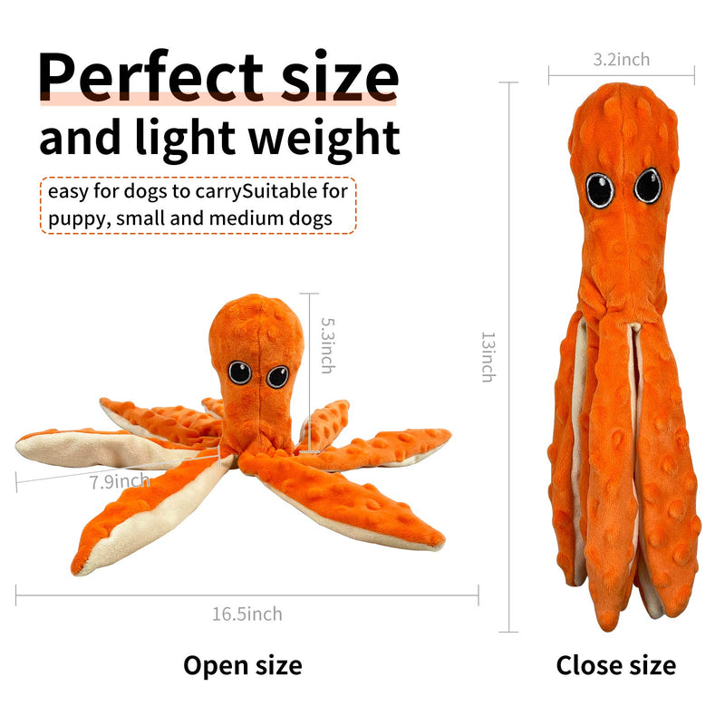 Dog Squeaky Toys Octopus - 2 Pack No Stuffing Crinkle Plush Dog Toys for Puppy Teething, Durable Interactive Dog Chew Toys for Small to Medium Dogs Training Playing and Reduce Boredom(Orange&Blue) Orange&Blue - PawsPlanet Australia