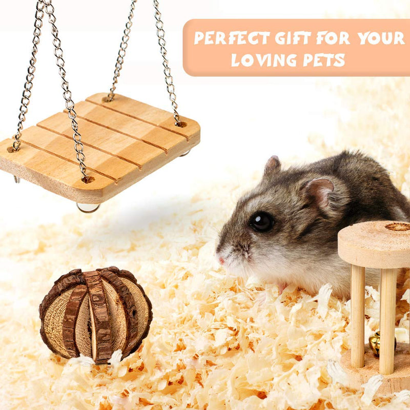 Labeol Hamster Chew Toys Small Animal Boredom Breakers Cage Accessories Pet 11 Pcs Natural Wooden Toys Hamster Ball Swing for Rat Guinea Pig Chinchilla Gerbils Rabbit Parrot Syrian Hamster - PawsPlanet Australia