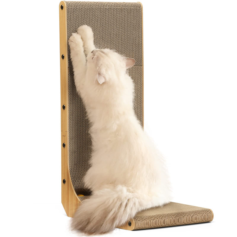 FUKUMARU cat scratching board, 68 cm high L-shaped scratching board for cats, durable cat scratching board with ball toy, cat scratching furniture made of high-quality cardboard for walls and corners, large format - PawsPlanet Australia